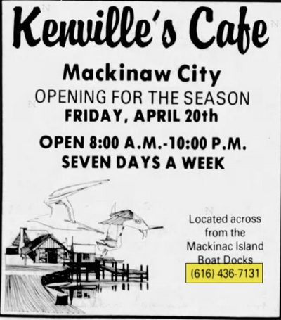 Kenvilles Restaurant - Apr 1984 Ad